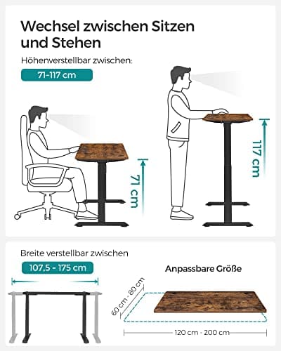 Electric Desk - Korkeudessa säädettävä - työpöytä 70 x 140 cm - vintage ruskea / musta