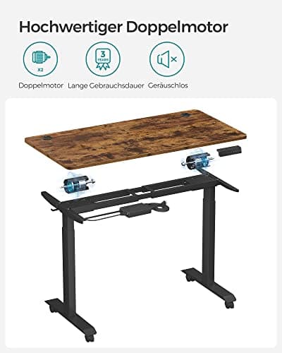 Electric Desk - Korkeudessa säädettävä - työpöytä 70 x 140 cm - vintage ruskea / musta
