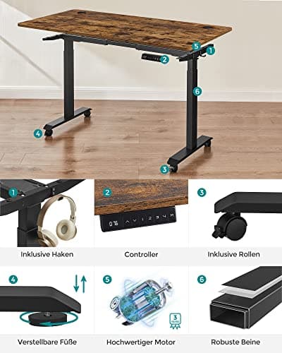Electric Desk - Korkeudessa säädettävä - työpöytä 70 x 140 cm - vintage ruskea / musta
