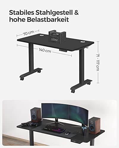 Højde -til -Be -skrivebord - elektrisk skrivebord - bordplade 70 x 140 cm - dobbeltmotor - Stebeless justerbar - hukommelsesfunktion med 4 højder - me