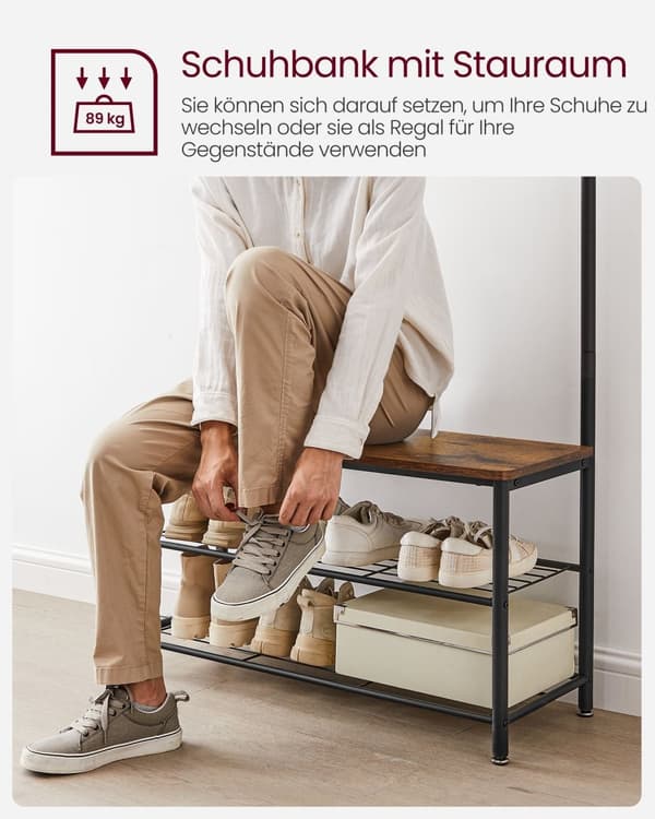 Coat Rack - Sko rack med siddepladser - tøjstativ med 9 aftagelige kroge - bænk - 2 gasboller