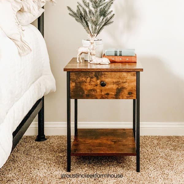 Bedside Table - Side Cafe - med låda och hylla - vintage brun / svart