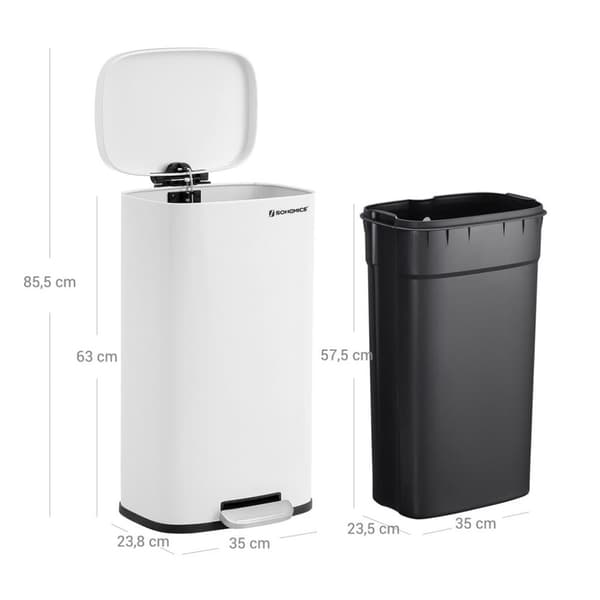 Skräpfack - avfallsbink - papperskorgen - Softclose - med pedal - 30 L - vit