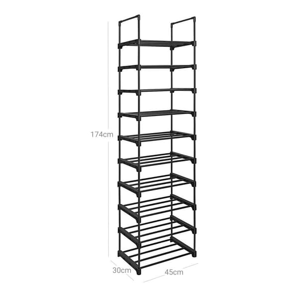 Sko rack - med 10 hylder - metalstål - 45x30x174cm - sort