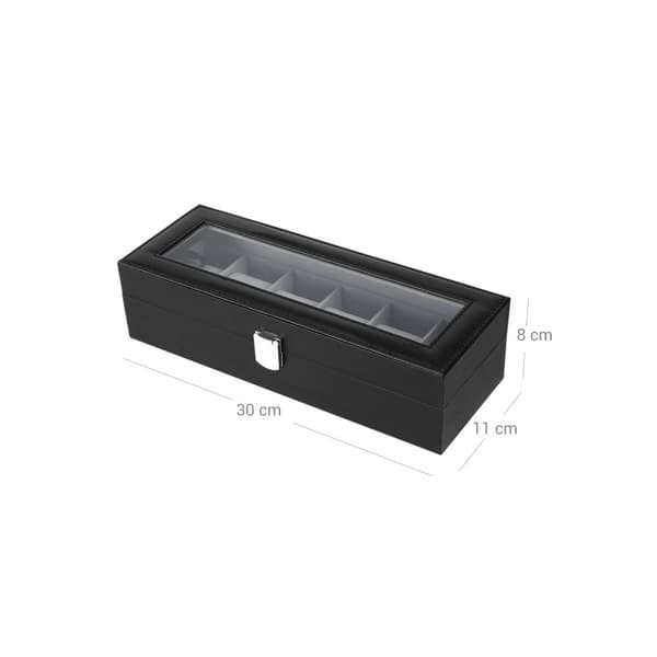Watchbox - Watch Cabinet - Med glaslåg - til 6 ure - sort