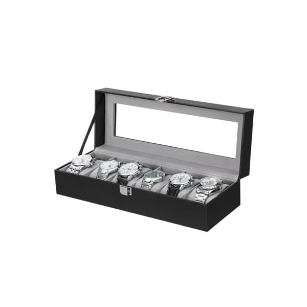 Watchbox - Watch Cabinet - Med glaslåg - til 6 ure - sort