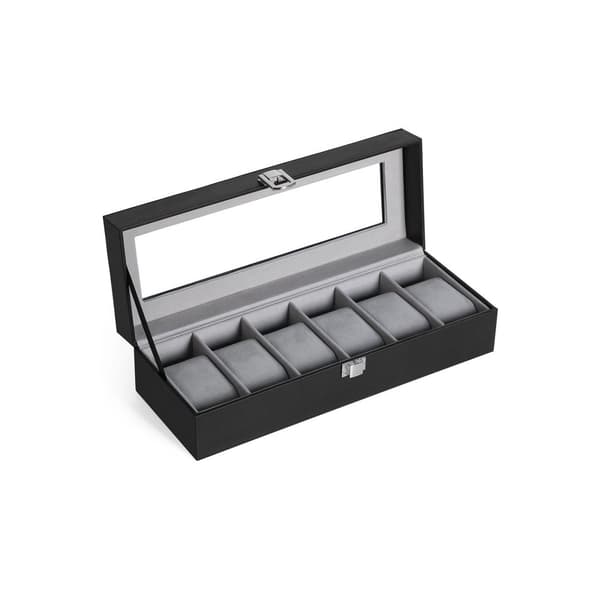 Watchbox - Watch Cabinet - med glaslock - för 6 klockor - svart