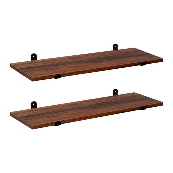 Vägghylla uppsättning av 2 - flytande bräde - industriell design - brun / svart
