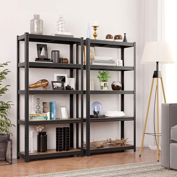 Skab - Opbevaringsstativ - 5 hylder - 150 x 75 x 30 cm - Op til 400 kg belastningskapacitet - Justerbare hylder - Industriel stil - Sort