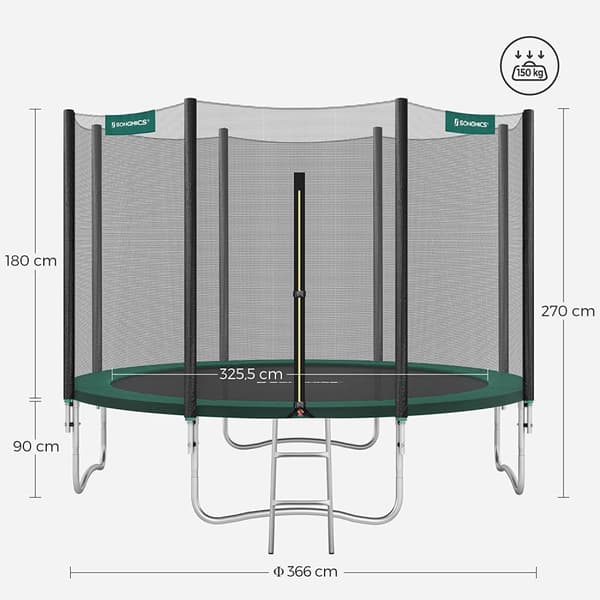Trampoline Ø 305 cm - Round Garden Trampoline - Med sikkerhedsnet - med stige - grøn