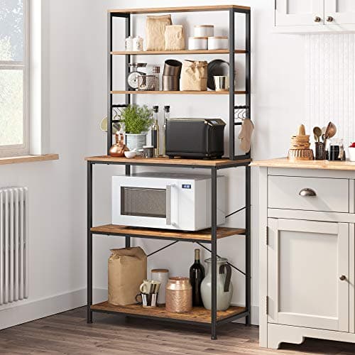 KitchenPlank - Stående rack med hylder - med 6 kroge - metalramme, industrielt design