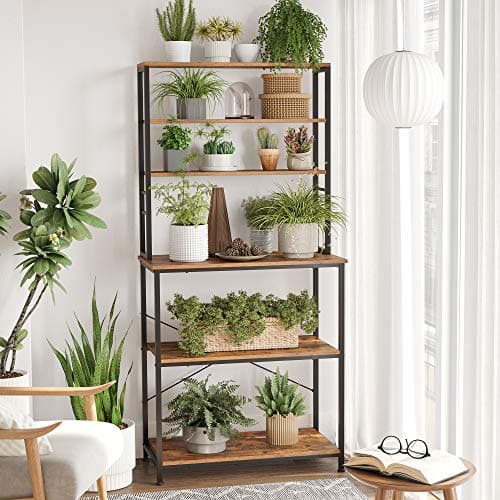 KitchenPlank - Stående rack med hylder - med 6 kroge - metalramme, industrielt design