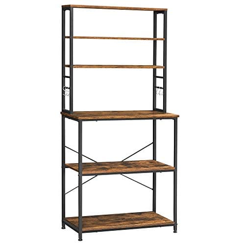 KitchenPlank - Stående rack med hylder - med 6 kroge - metalramme, industrielt design