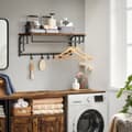 Miniatyrbillede 2 af 8: Wall Coat Rack - væghylde - væg hængende hylde - med 5 aftagelige kroge - brun