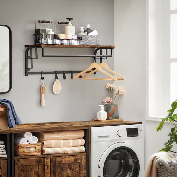 Wall Coat Rack - væghylde - væg hængende hylde - med 5 aftagelige kroge - brun
