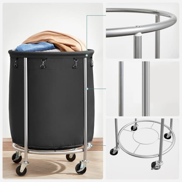 Tvättkorg - korg - med hjul - 170 liter - rund - stålram - tvättmontering avlägsnande - svart
