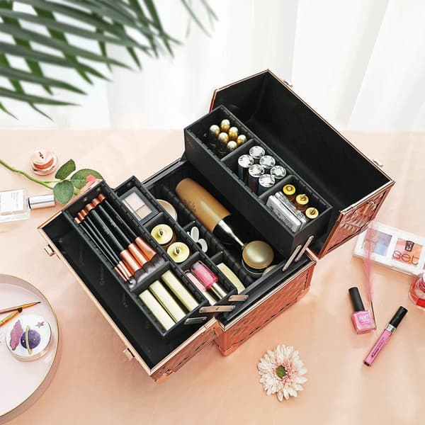 Beautycase - Make -up Suvscase - Lagringsutrymme för smink - Organiser - Metallic Rosé