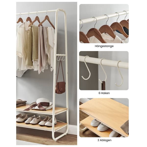 Coat Rack - Garderob - Garderob - 2 hyllor - 6 krokar - Stålram - gräddevit