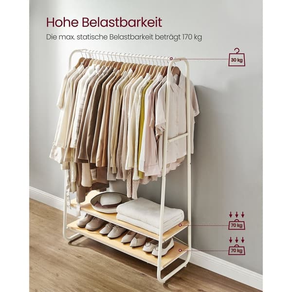 Coat Rack - Garderob - Garderob - 2 hyllor - 6 krokar - Stålram - gräddevit
