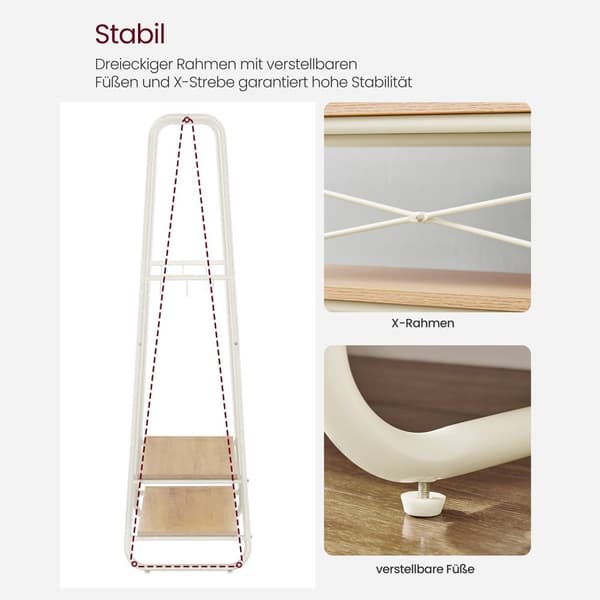 Coat Rack - Garderob - Garderob - 2 hyllor - 6 krokar - Stålram - gräddevit