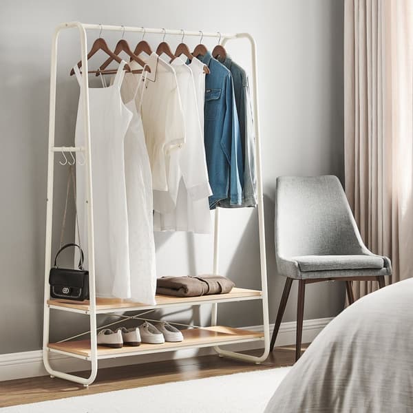 Coat Rack - Garderob - Garderob - 2 hyllor - 6 krokar - Stålram - gräddevit