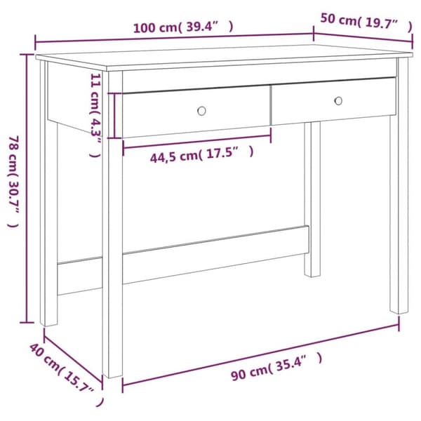 vidaXL Skrivbord med lådor vit 100x50x78 cm massiv furu