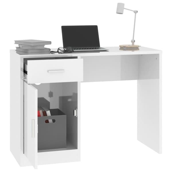 vidaXL Skrivbord lådor & skåp vit högglans 100x40x73cm konstruerat trä