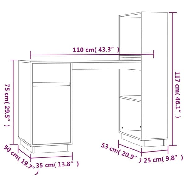 vidaXL skrivebord 110x53x117 cm massivt fyrretræ