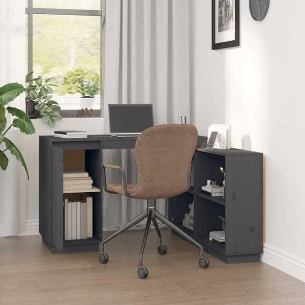 vidaXL skrivebord 110x50x75 cm massivt fyrretræ grå