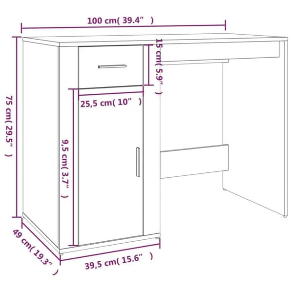vidaXL Työpöytä betoninharmaa 100x49x75 cm tekninen puu