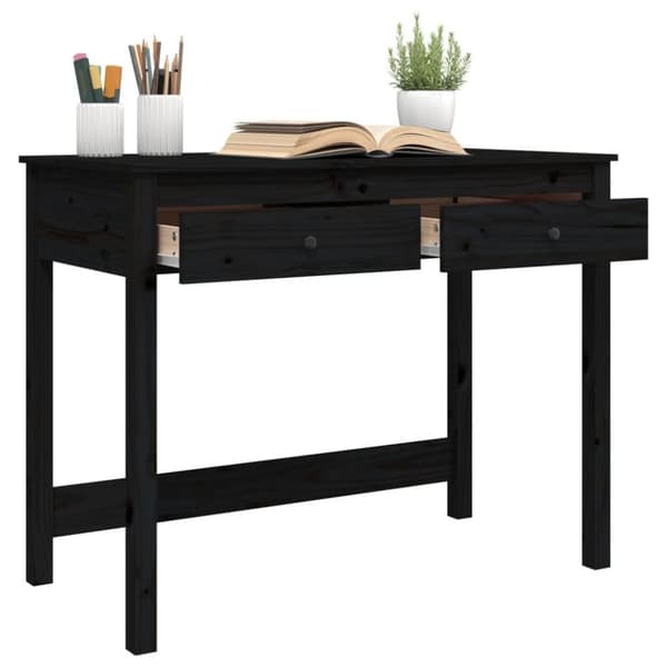 vidaXL Työpöytä laatikoilla musta 100x50x78 cm täysi mänty