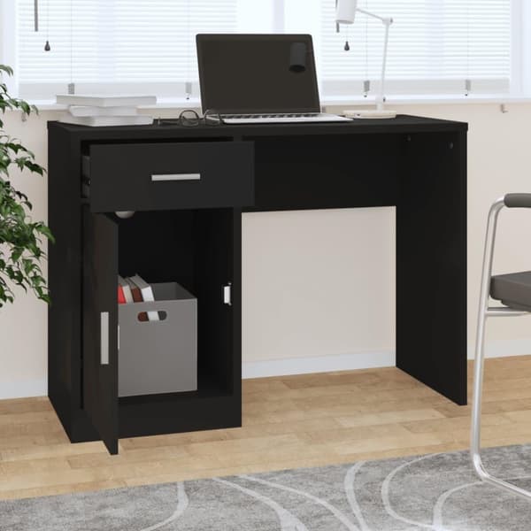 vidaXL Työpöytä laatikolla ja kaapilla musta 100x40x73 cm tekninen puu