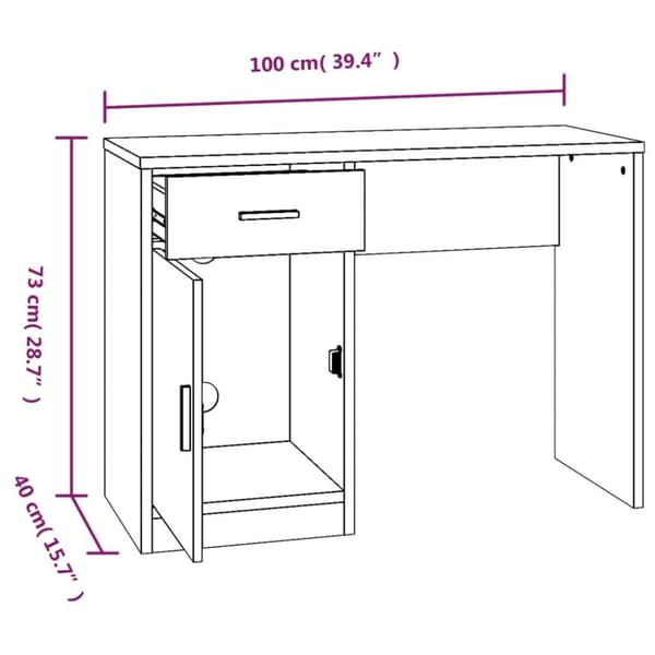 vidaXL Työpöytä laatikolla ja kaapilla musta 100x40x73 cm tekninen puu