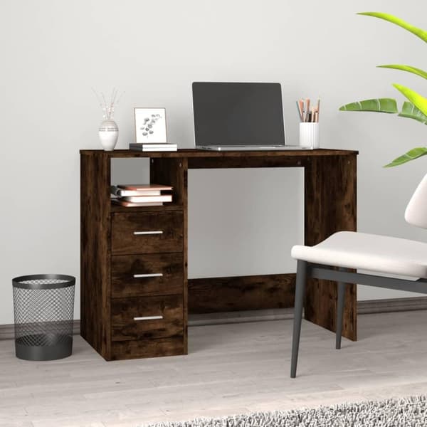 vidaXL skrivebord m. skuffer 102x50x76 cm konstrueret træ røget egetræ