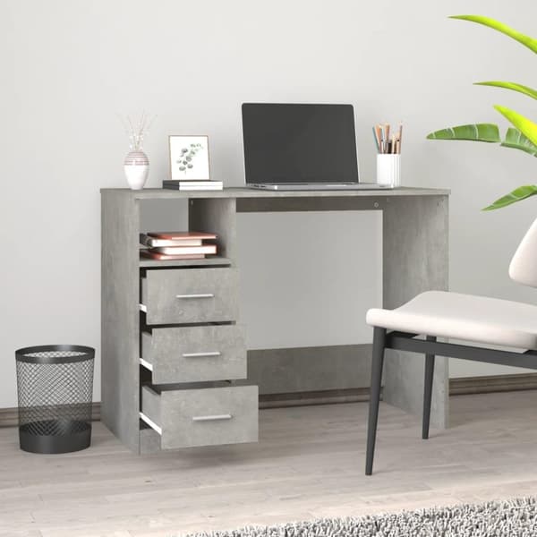 vidaXL skrivebord m. skuffer 102x50x76 cm konstrueret træ betongrå