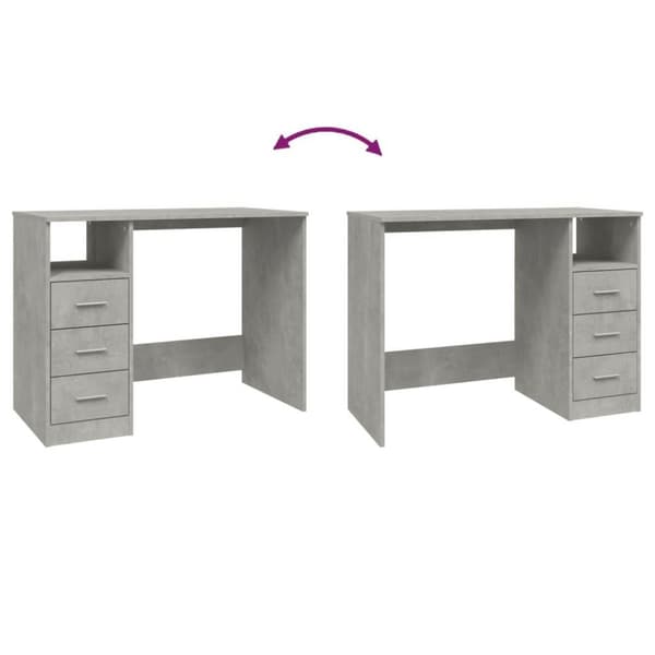vidaXL skrivebord m. skuffer 102x50x76 cm konstrueret træ betongrå