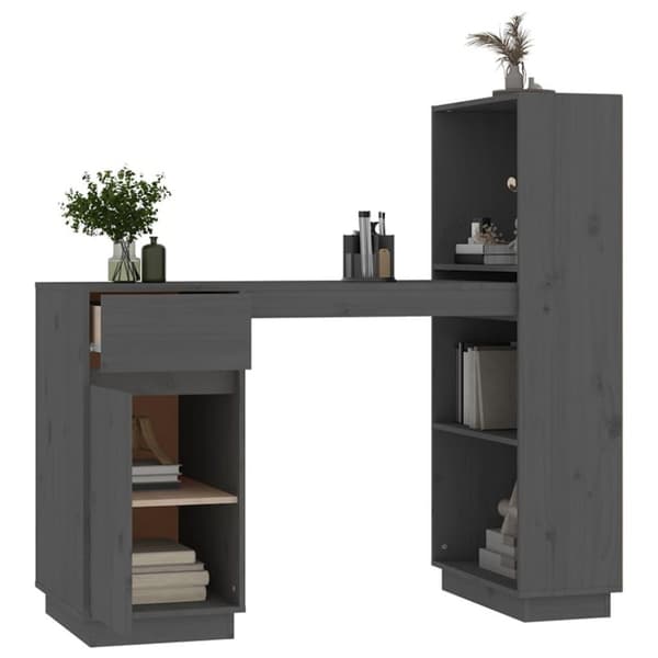vidaXL skrivebord 110x53x117 cm massivt fyrretræ grå