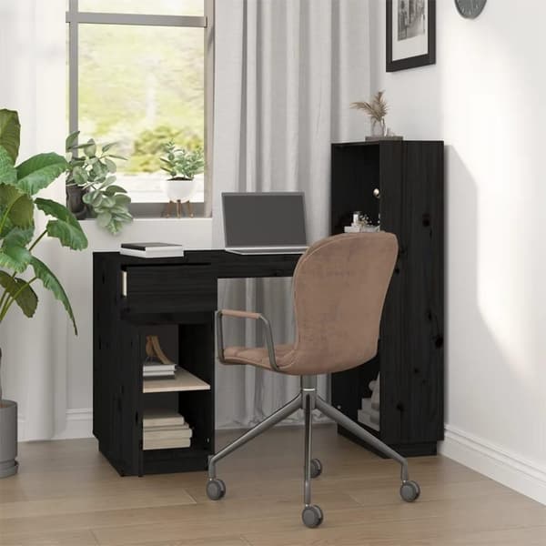 vidaXL Skrivbord svart 110x53x117 cm massiv furu