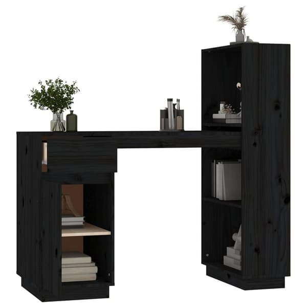 vidaXL Skrivbord svart 110x53x117 cm massiv furu