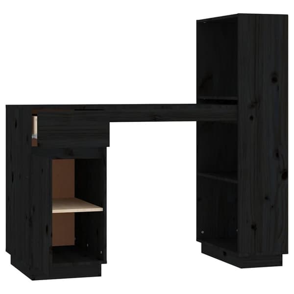vidaXL Skrivbord svart 110x53x117 cm massiv furu