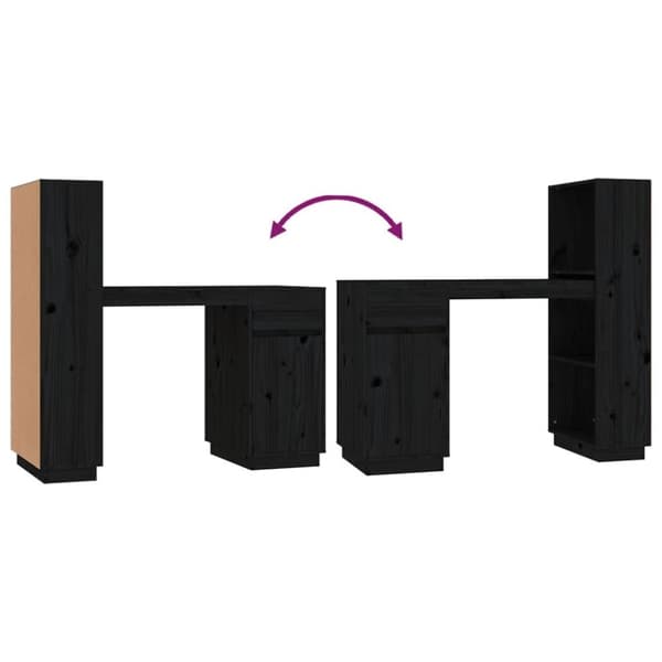 vidaXL Skrivbord svart 110x53x117 cm massiv furu