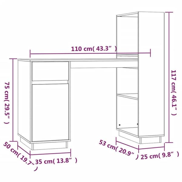 vidaXL Skrivbord svart 110x53x117 cm massiv furu
