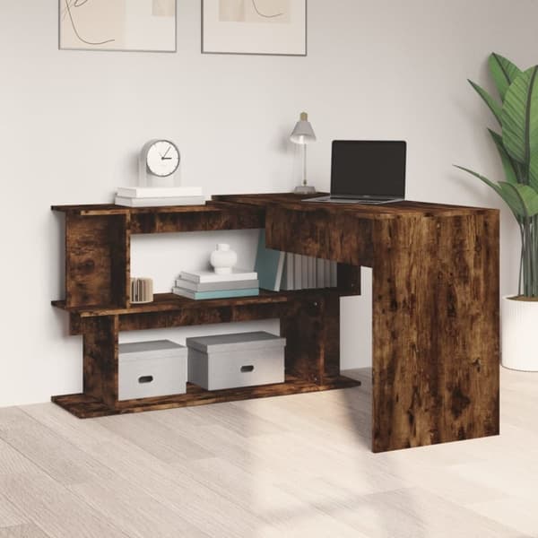 vidaXL Hörnskrivbord rökfärgad ek 200x50x76 cm konstruerat trä