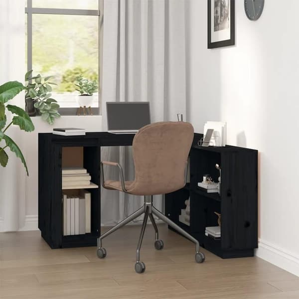 vidaXL Skrivbord svart 110x50x75 cm massiv furu
