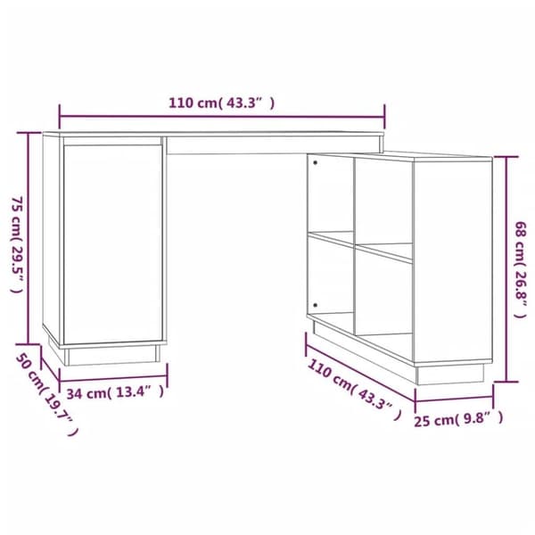 vidaXL Skrivbord svart 110x50x75 cm massiv furu