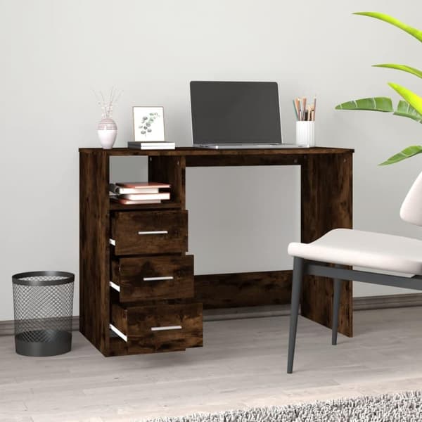 vidaXL Skrivebord med skuffer røkt eik 102x50x76 cm konstruert tre