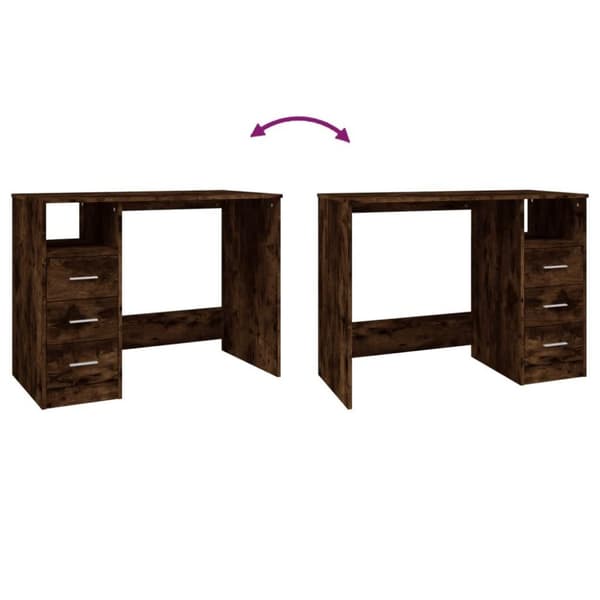 vidaXL Skrivebord med skuffer røkt eik 102x50x76 cm konstruert tre