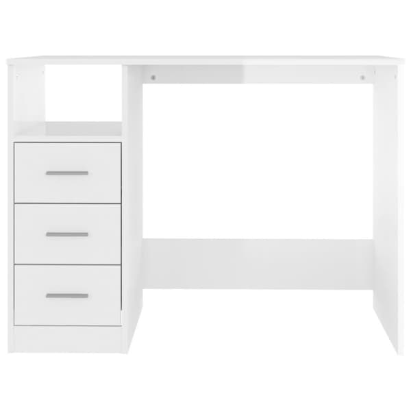 vidaXL Skrivebord med skuffer høyglans hvit 102x50x76cm konstruert tre