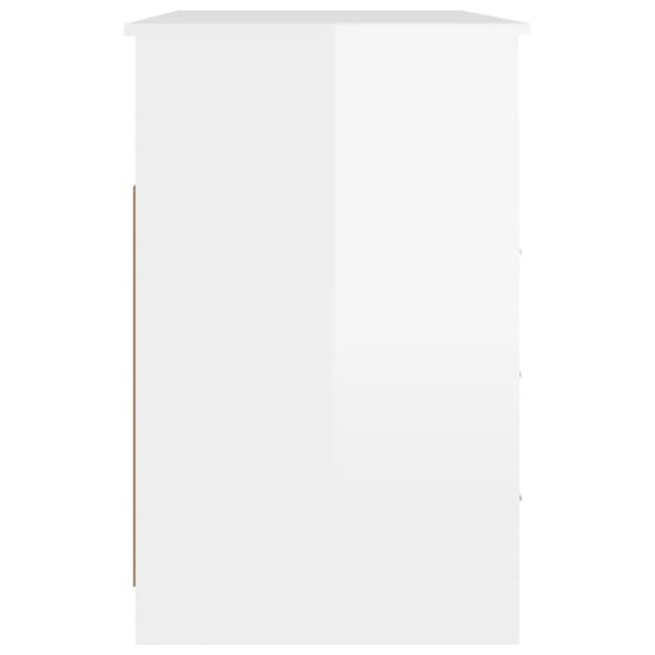 vidaXL Skrivebord med skuffer høyglans hvit 102x50x76cm konstruert tre