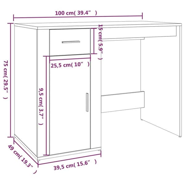 vidaXL Skrivebord brun eik 100x49x75 cm konstruert tre